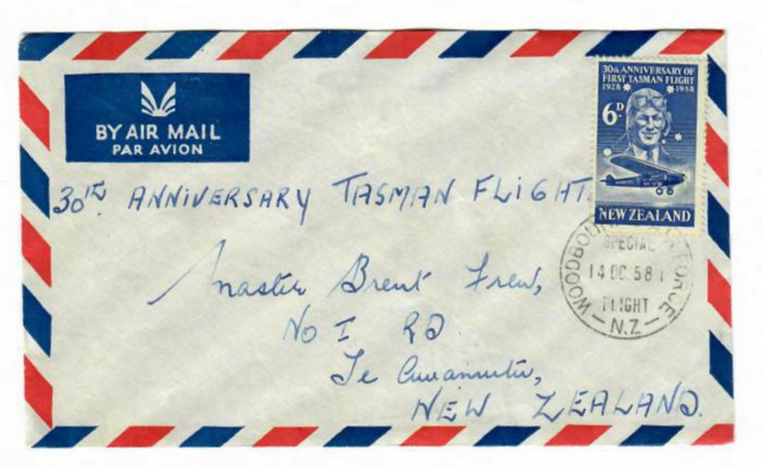 NEW ZEALAND 1958 30th Anniversary of the First Tasman Flight New Zealand to Australia. Commemorative Flight postmarked at Woodbo image 0