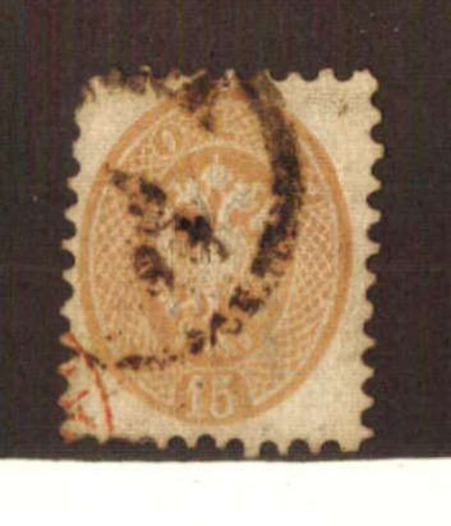 LOMBARDY and VENETIA 1864 Definitive 15s Brown. Perf 9.5. Genuine copy. Faults. - 71134 - Used image 0
