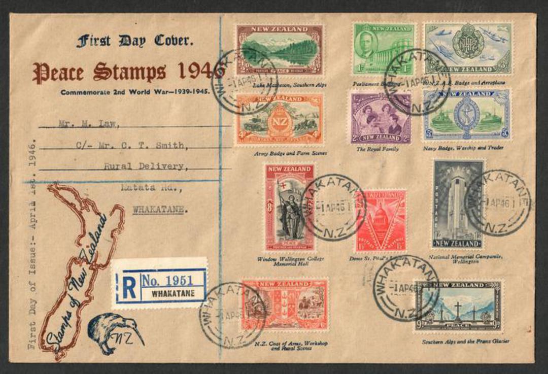 NEW ZEALAND 1946 Peace. Set of 11 on first day cover. - 100279 - FDC image 0
