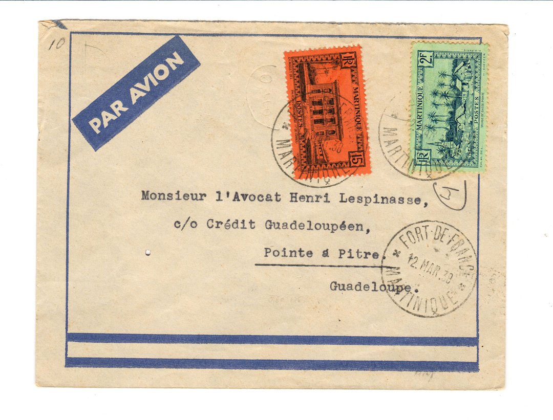 MARTINIQUE 1938 Letter from Fort de France to Guadaloupe. - 37789 - PostalHist image 0