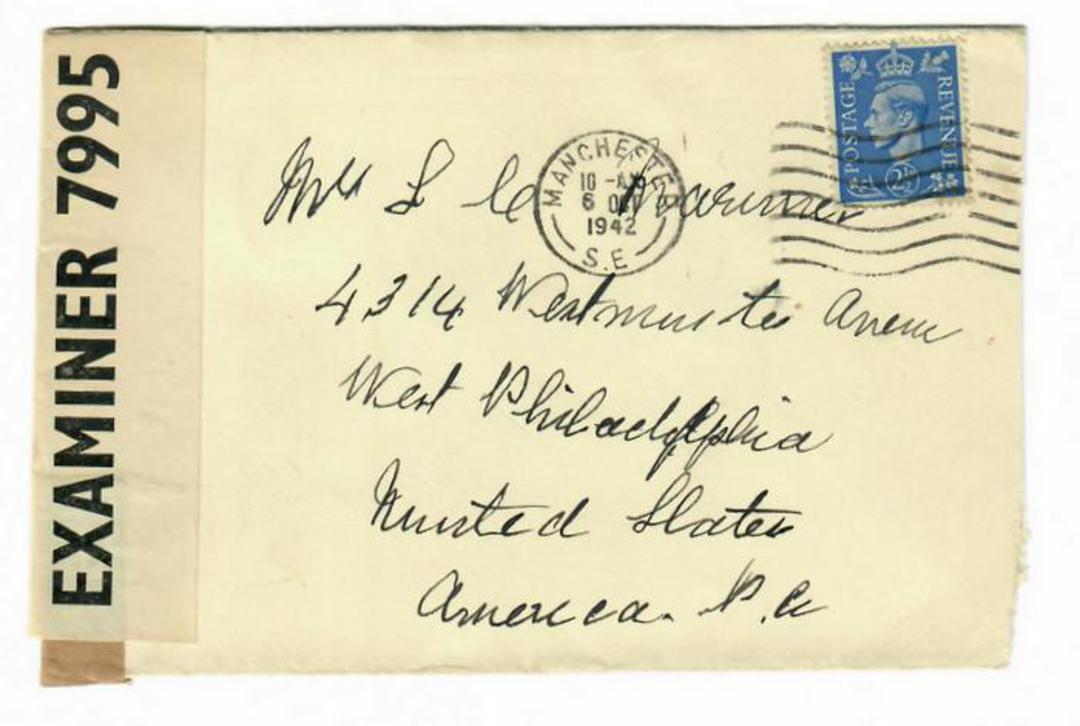 GREAT BRITAIN 1942 Censored cover to USA. Opened by Examiner 7995. Postmark MANCHESTER 6/10/42. - 30300 - PostalHist image 0