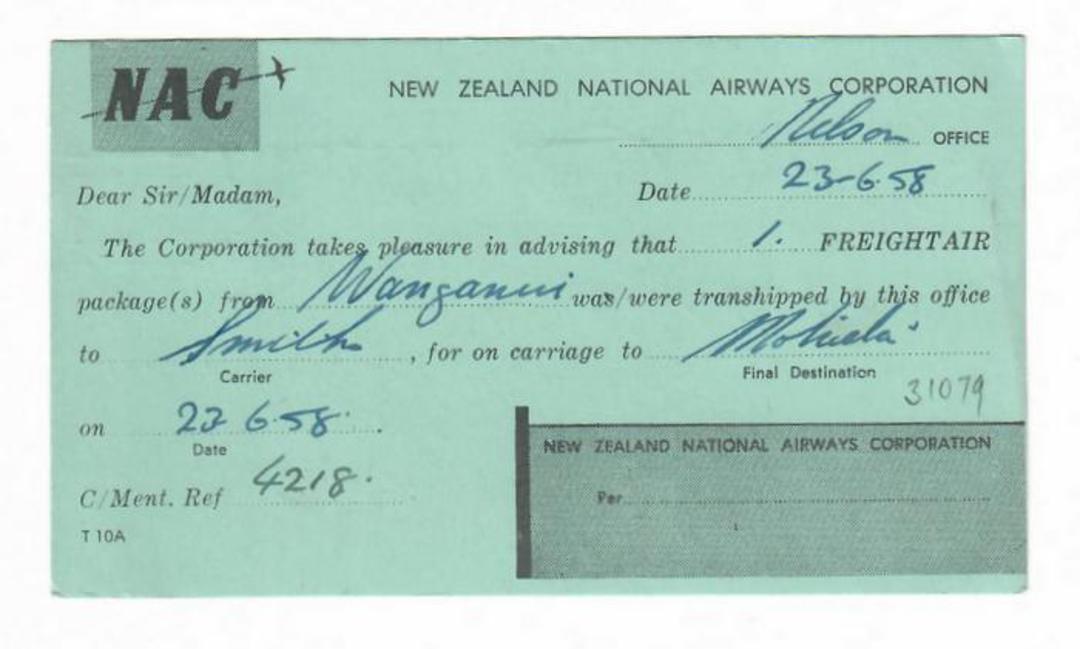 NEW ZEALAND 1958 Postcard from NAC advising the arrival of a parcel. - 31079 - PostalHist image 0