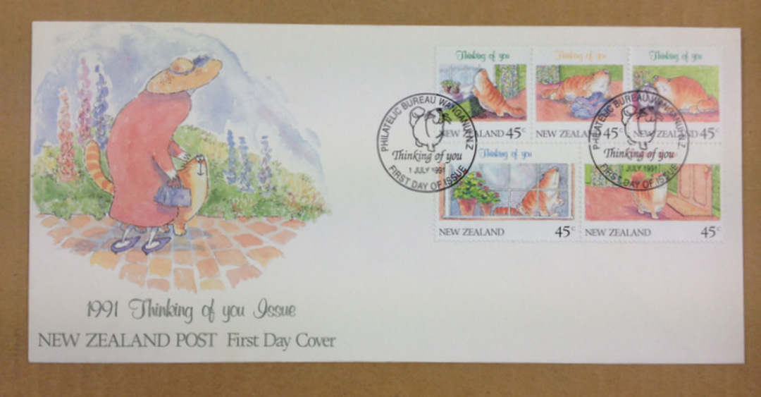 NEW ZEALAND 1991 Thinking of You 45c values. Booklet Pane on first day cover. - 521003 - FDC image 0