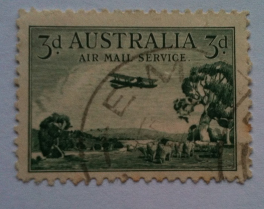 AUSTRALIA 1929 Air 3d Green. Nice postmark and perfs. - 10 - FU image 0