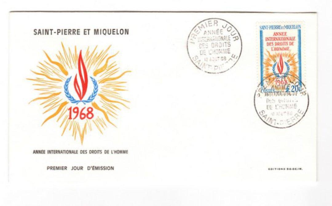 ST PIERRE et MIQUELON 1968 Human Rights Year on first day cover. - 38241 - PostalHist image 0