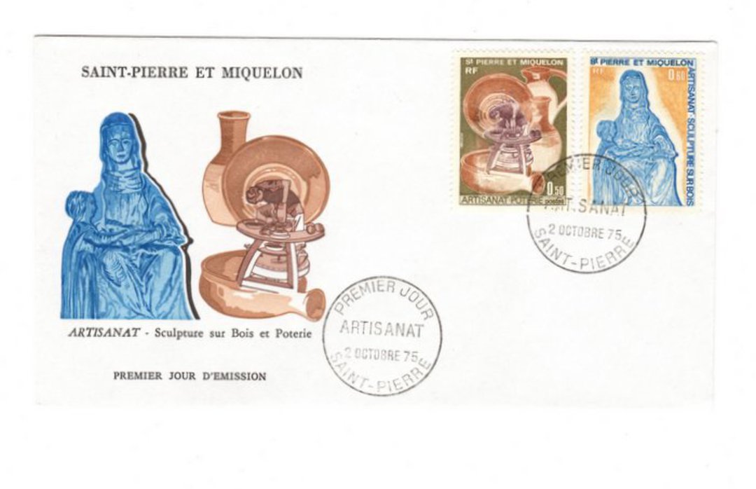 ST PIERRE et MIQUELON 1975 Handicrafts. Set of 2 on first day cover. - 38229 - FDC image 0