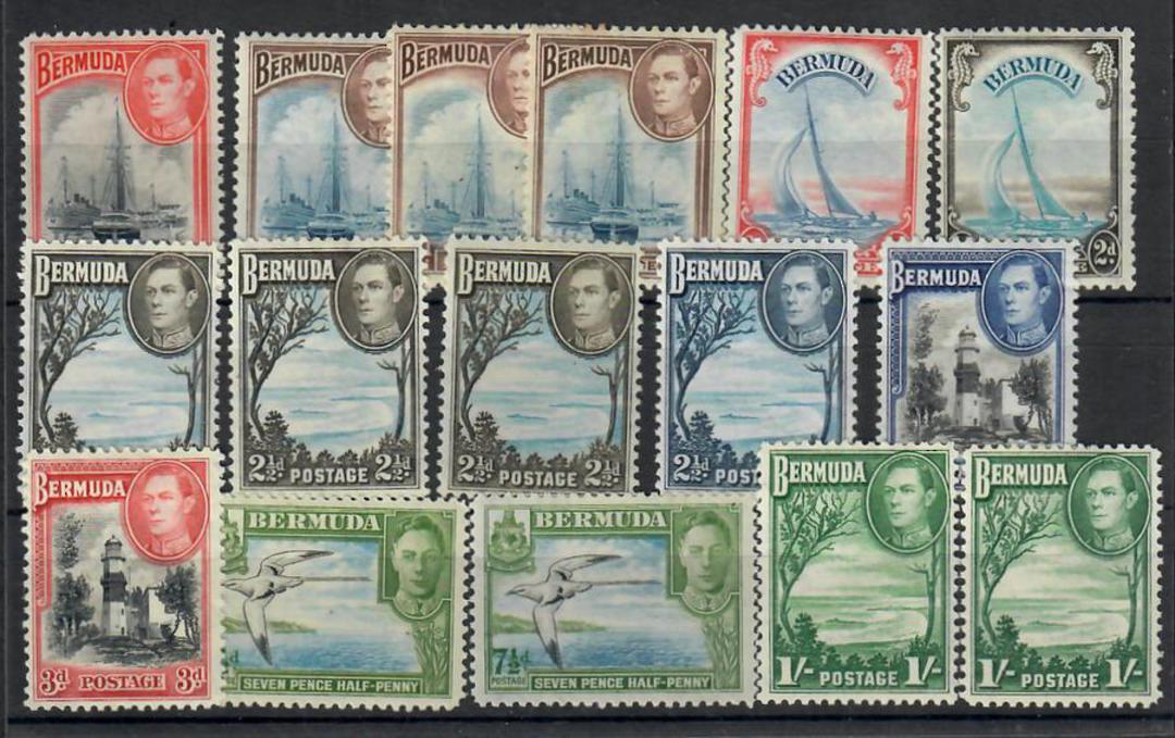BERMUDA 1938 Geo 6th Definitives. Set of 16. Includes all of the colour varieties. SG 111a 111b 113a 113b 113c 114b 114c 115 115 image 0