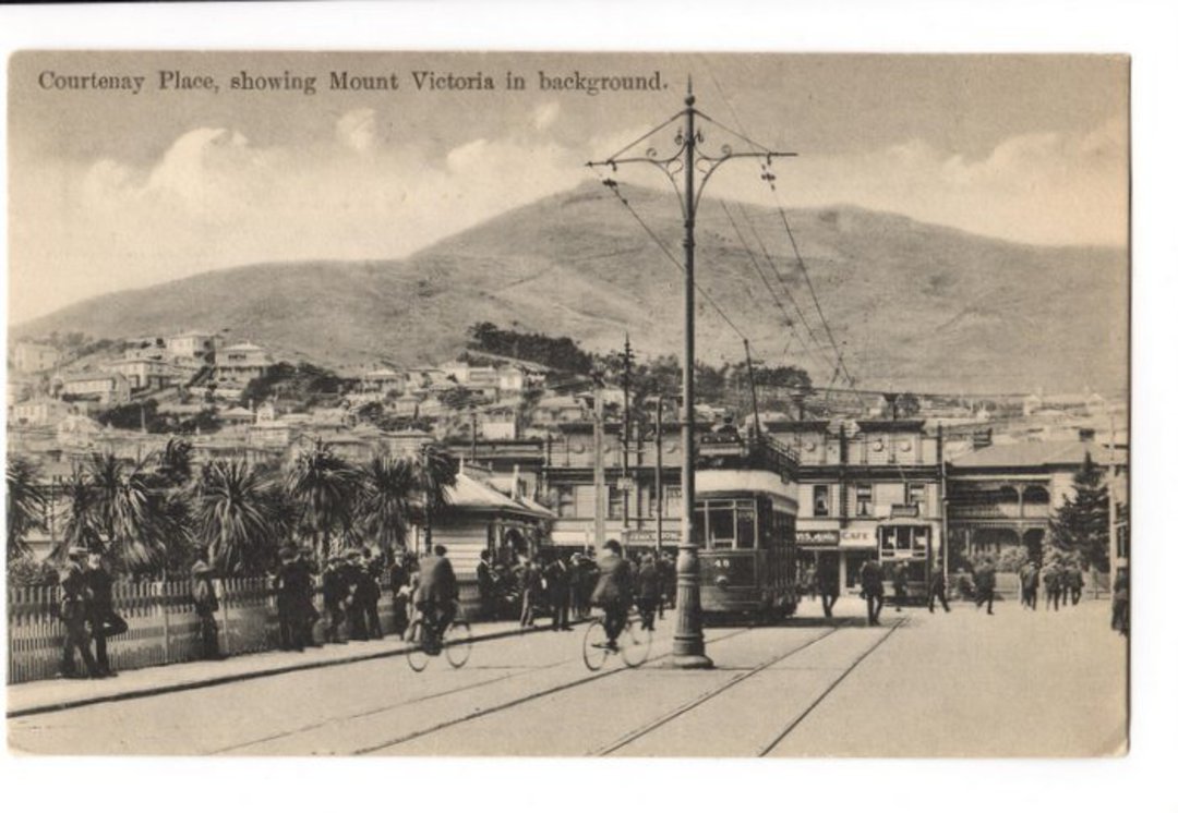 Postcard of Courtney Place. Mt Victoria in the background. - 47601 - Postcard image 0