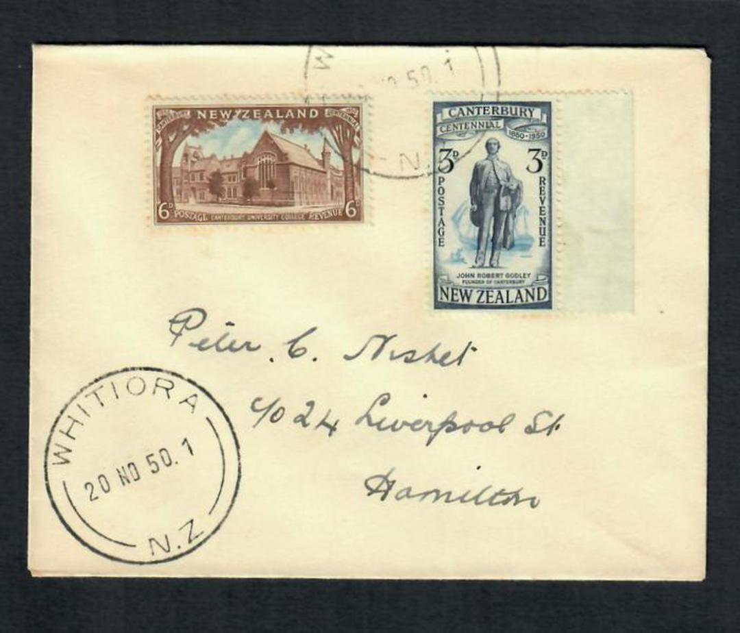 NEW ZEALAND Postmark Hamilton WHITIORA. J Class cancel on 1950 Canterbury covers. - 31480 - Postmark image 0