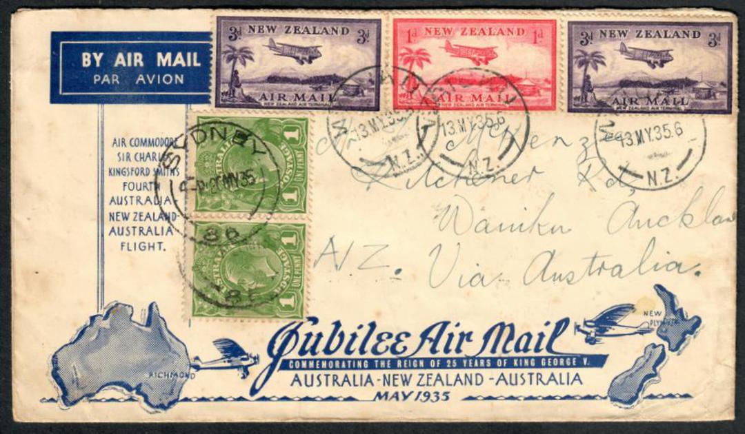 NEW ZEALAND 1935 Jubilee Airmail 13/5/1935 to Australia and return. Waiuku 13/5/1935 Sydney 20/5/1935 and 26/5/1935 Auckland 27/ image 0