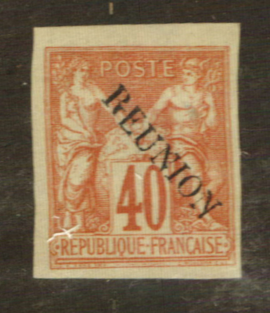 REUNION 1891 Definitive Surcharge 40c Red on yellow. Fine mint copy. Four clear margins. No Hinge remains. - 76453 - UHM image 0