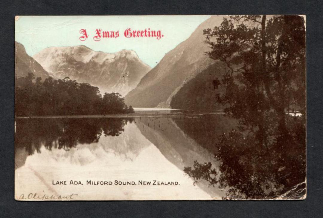 Coloured postcard of Lake Ada Milford Sound. A Xmas greeting. Dull corners. - 49867 - Postcard image 0
