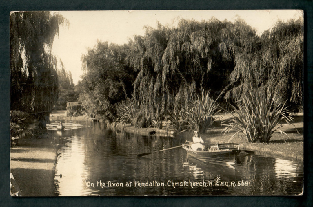 Real Photo by Radcliffe of the Avon at Fendalton Christchurch. Young lady in rowboat. - 48401 - Postcard image 0