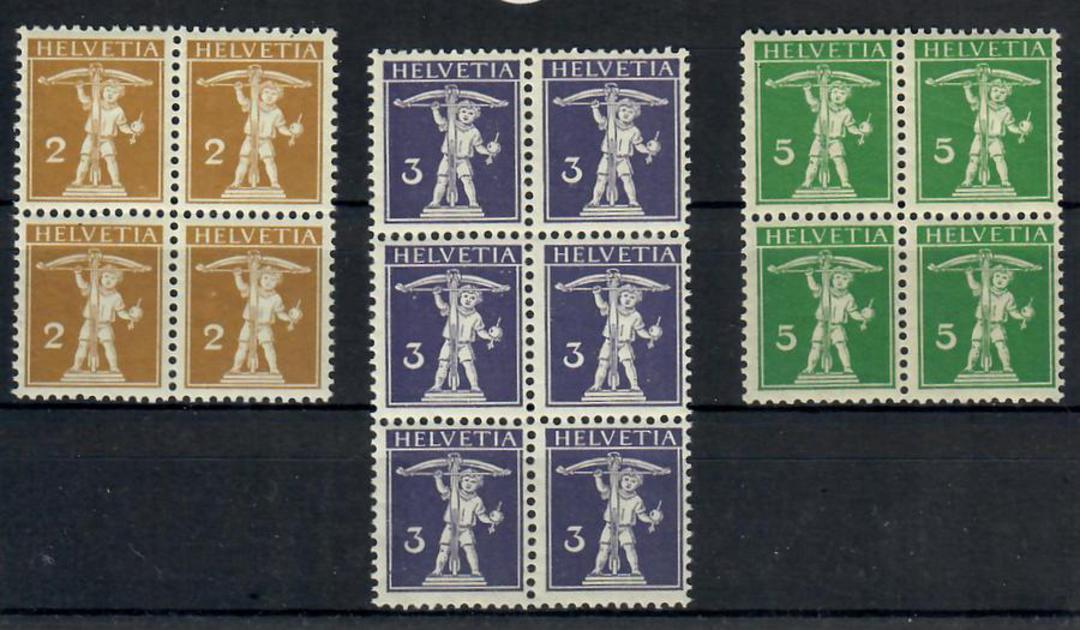 SWITZERLAND 1908 Definitives. Type 18A. 2c 3cand 5c in blocks of 4. - 23318 - UHM image 0