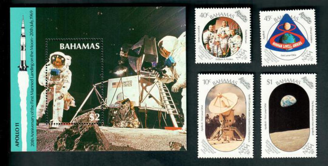 BAHAMAS 1989 20th Anniversary of the First Manned Moon Landing. Set of 4 and miniature sheet. - 52491 - UHM image 0