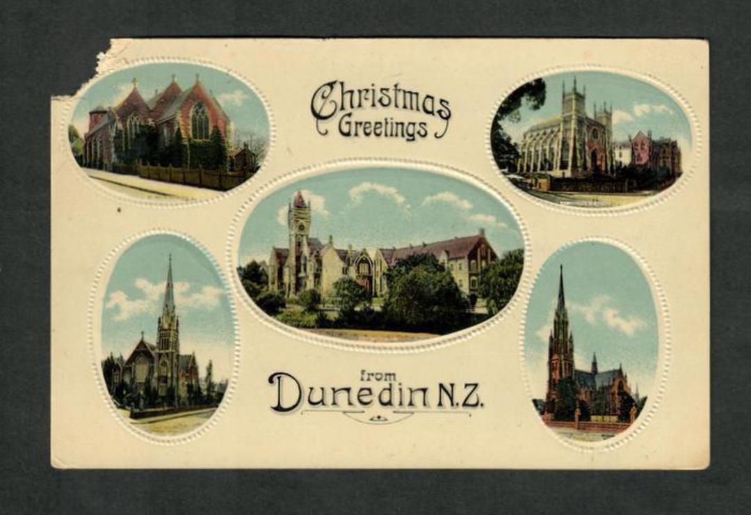 Coloured Postcard of Christmas Greetings from Dunedin. Five views. - 49255 - Postcard image 0