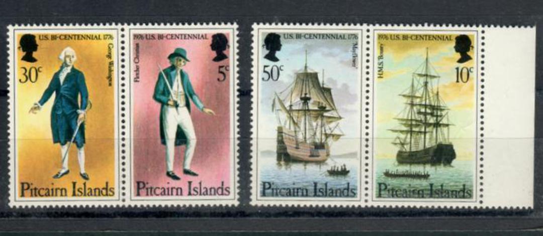 PITCAIRN ISLANDS 1976 Bicentenary of the American Revolution. Set of 4 in joined pairs. - 20254 - UHM image 0