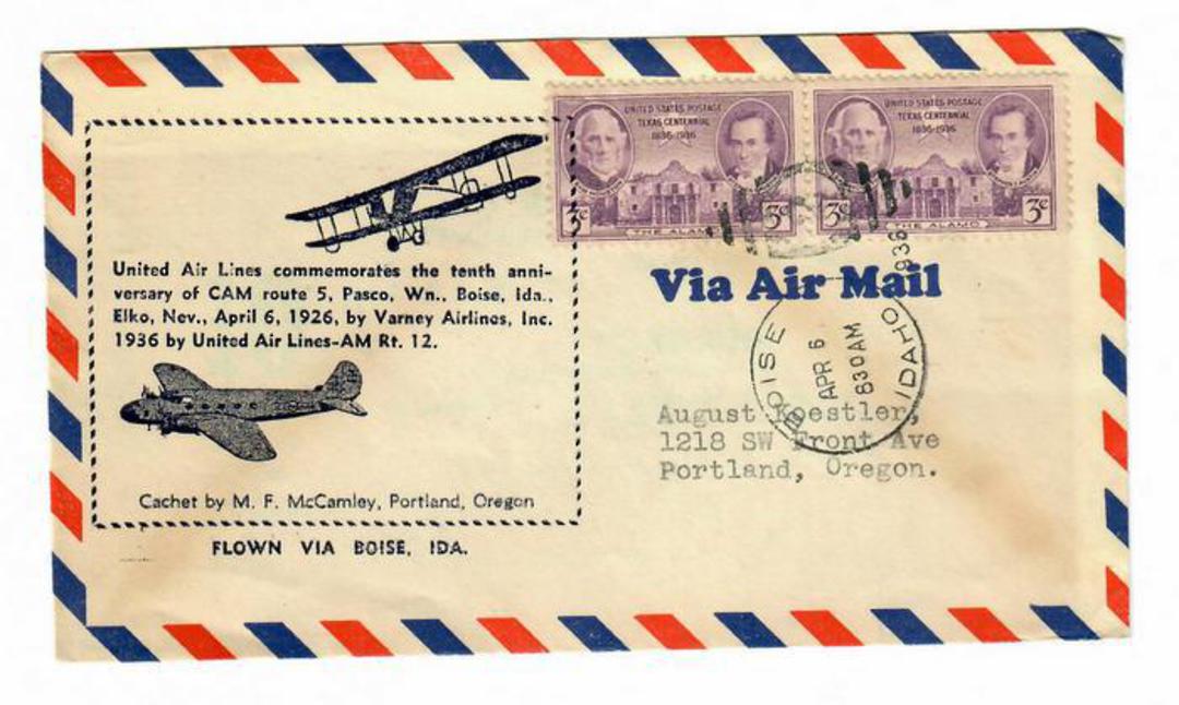 USA 1936 Tenth Anniversary of the CAM Route 5 from PascoWis Boise Ida Elko Nev. Flown from Boise. - 31025 - PostalHist image 0