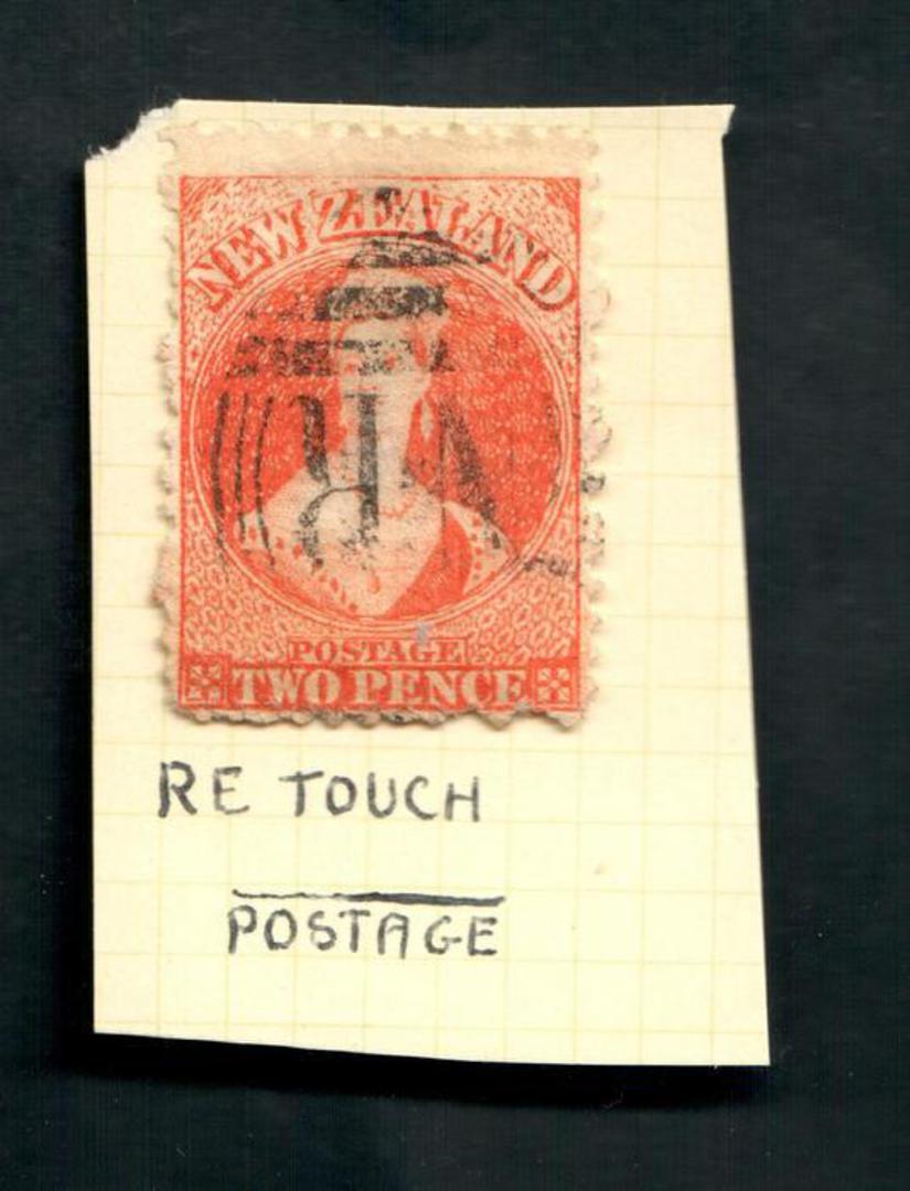 NEW ZEALAND 1862 Full Face Queen 2d Vermilion. Perf 12½. Retouched. Postmark over face. - 3566 - Used image 0