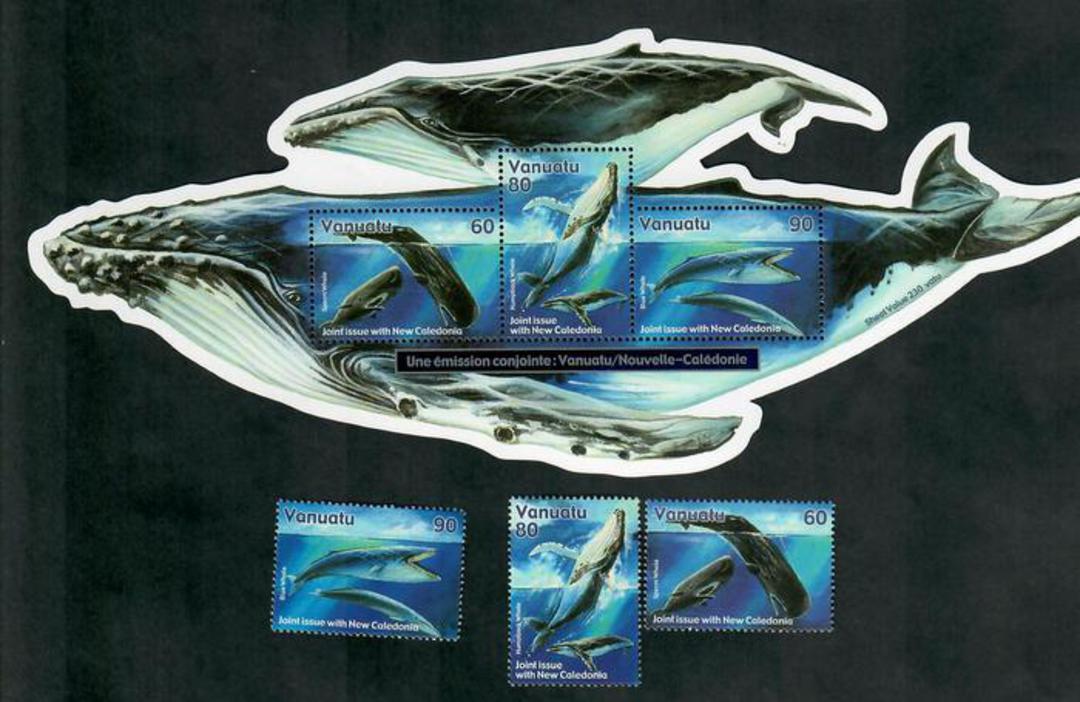 VANUATU 2001 Whales. Joint issue with New Caledonia (ref 50930). Set of 3 and miniature sheet. - 50919 - UHM image 0