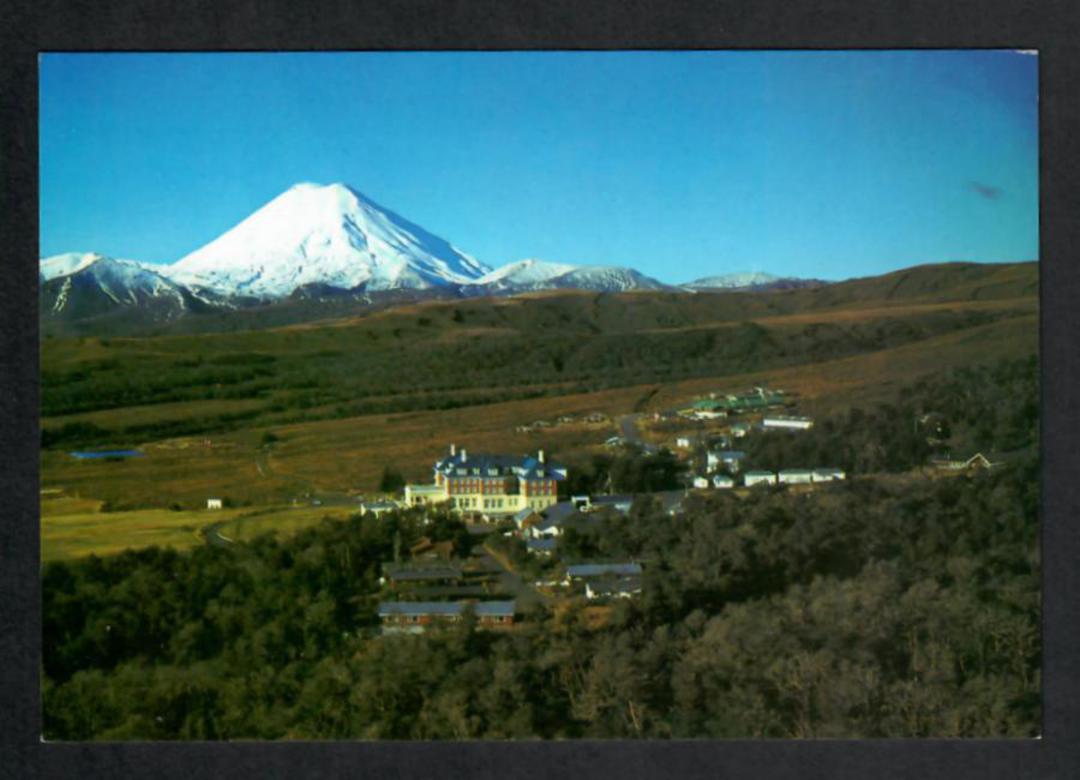 Modern Coloured Postcard by Gladys Goodall of The Chateau Whakapapa Village and Mt Ngauruhoe. - 444192 - Postcard image 0