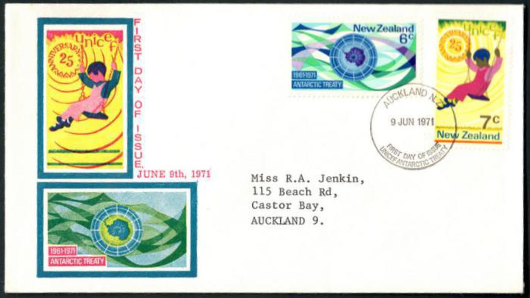 NEW ZEALAND 1971 Antarctic Unicef. Set of 2 on first day cover. - 520471 - FDC image 0