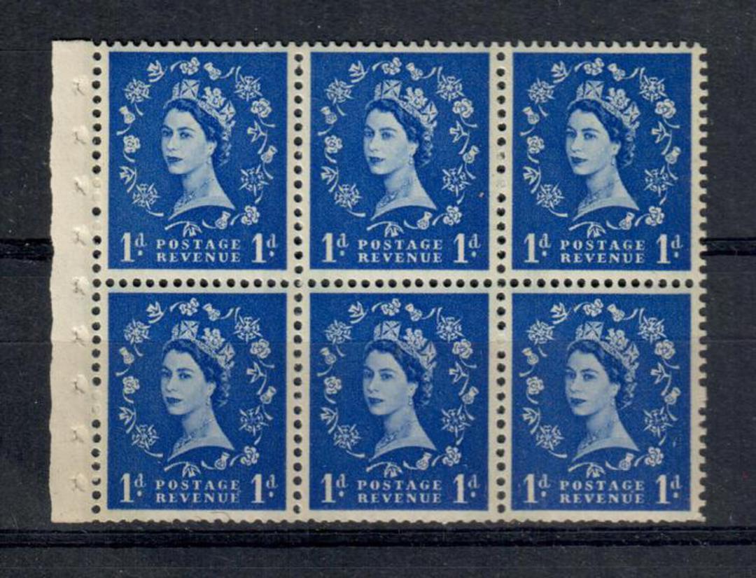 GREAT BRITAIN 1967 Elizabeth 2nd Wilding Definitive 1d Blue Booklet Pane of 6 with Phosphor Bands. - 21471 - UHM image 0