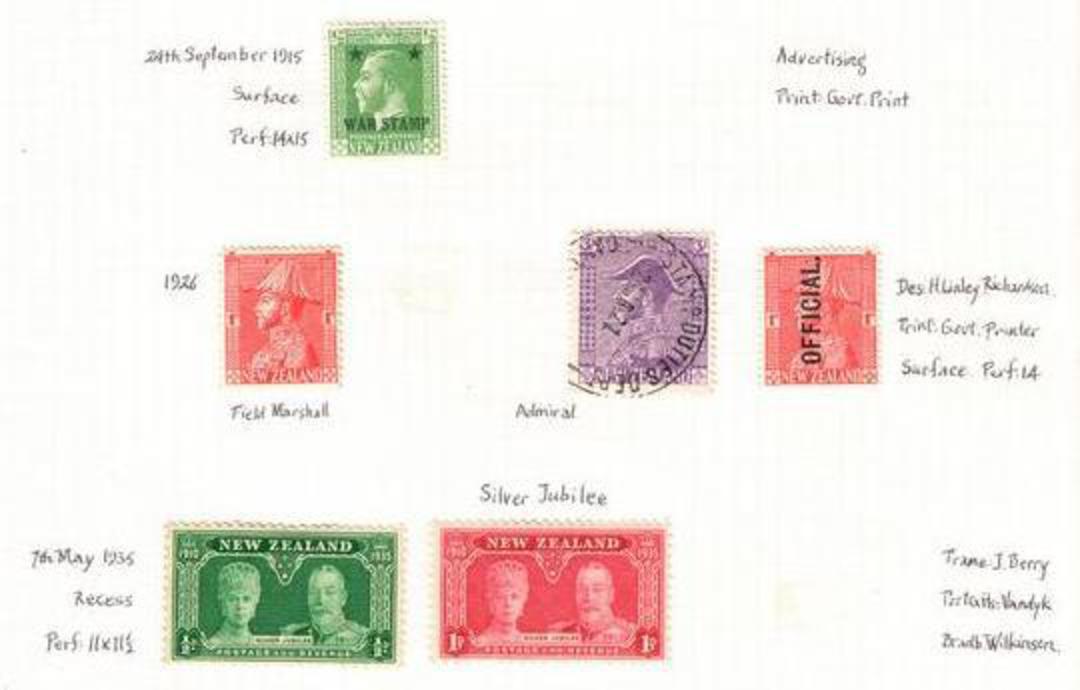 NEW ZEALAND 1915 Geo 5th. Page of Recess and Local Officials excluding the 8d. Plus 3/- Admiral with fine fiscal cds cancel and image 2