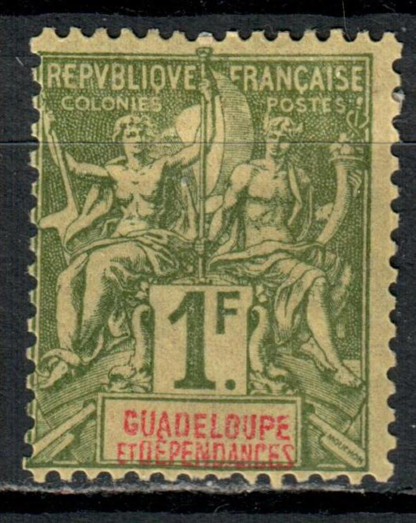 GUADELOUPE 1892 1f Olive-Green on toned. Very nice copy. Slight hinge remains. - 71189 - Mint image 0
