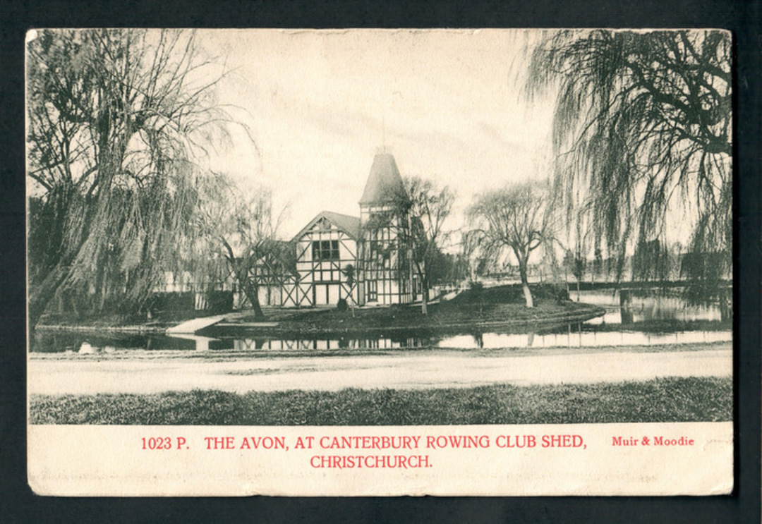 Postcard  by Muir & Moodie of the Avon at Canterbury Rowing Club Shed Christchurch. - 248540 - Postcard image 0
