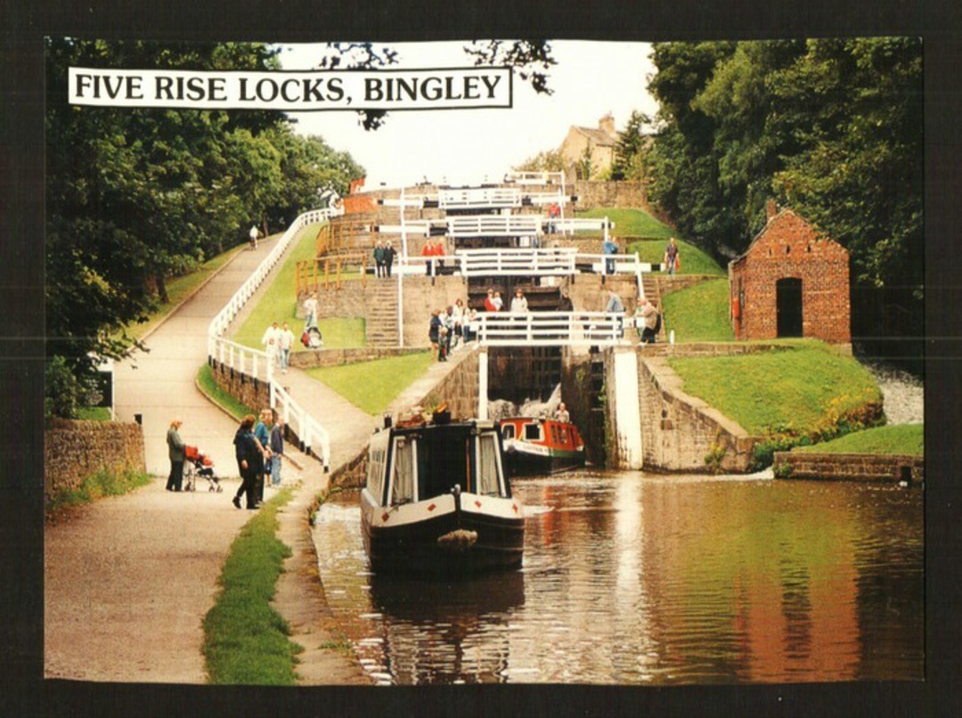 Modern Coloured Postcard of Five Ruse Locks Bingley. - 440038 - Postcard image 0