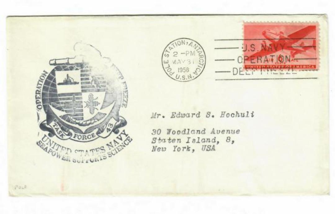 USA 1958 Pole Station  Antarctica postmark tieing stamp to cover to USA with cachet. image 0
