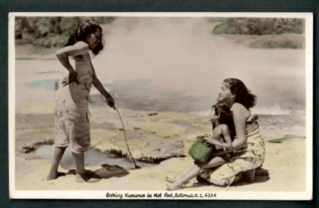 Real Photograph by A B Hurst & Son of Cooking Kumara in Hot Pool Rotorua. - 49595 - Postcard image 0