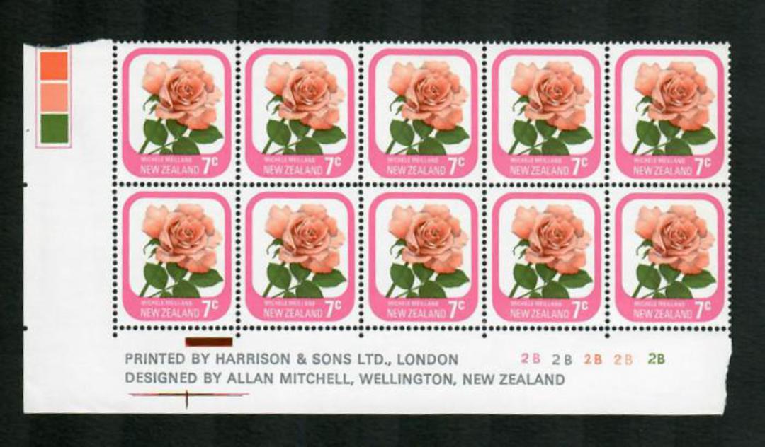 NEW ZEALAND 1975 Roses 7c Michele Meilland. Plate Block 2B2B2B2B. - 15204 - UHM image 0