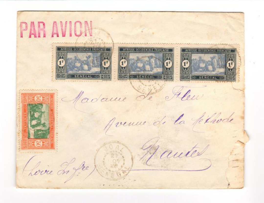 SENEGAL 1938 Airmail Letter from Joal to Nantes. - 38212 - PostalHist image 0