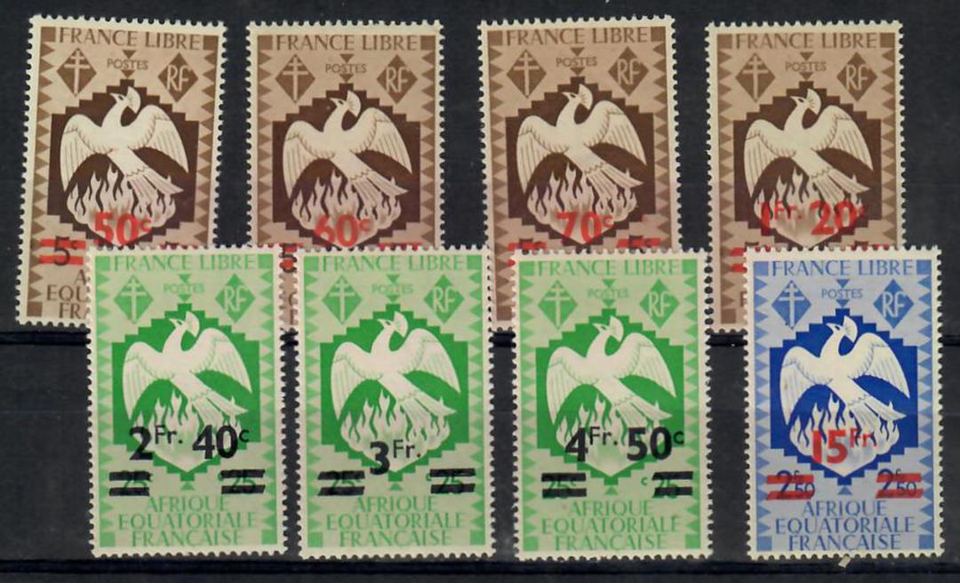 FRENCH EQUATORIAL AFRICA 1945  Definitive Surcharges. Set of 8. - 23704 - LHM image 0