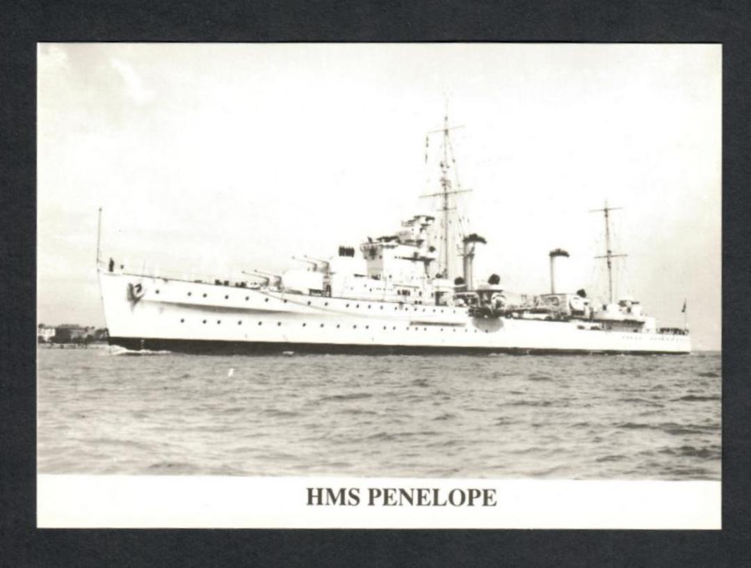 Reproduction of Real Photo held by The Imperial War Museum London of HMS PENELOPE. Details of the history of the ship are given. image 0