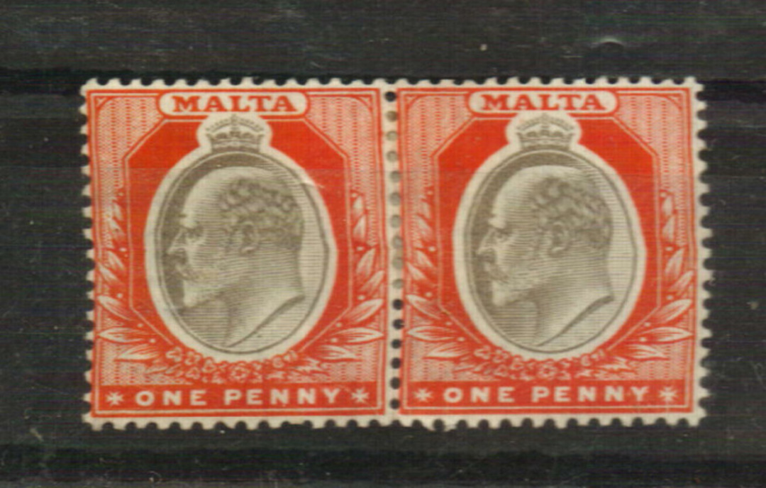 MALTA 1903 Edward 7th Definitive 1d Black Brown and Red. Joined pair.  Good perfs. Well-centred. - 21183 - Mint image 0