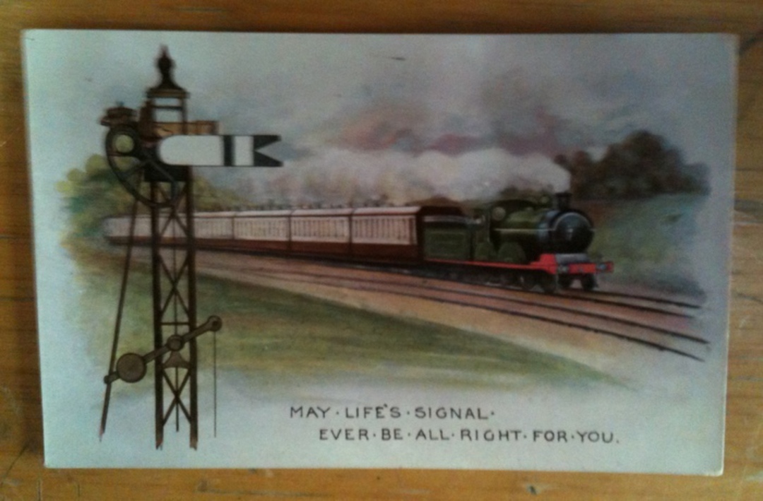 GREAT BRITAIN Coloured postcard. May life's signal ever be all right for you. Chocolate and Custard Coaches . - 40530 - Postcard image 0