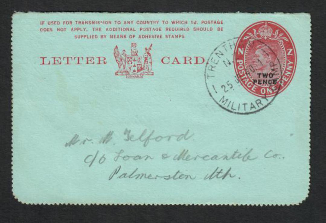 NEW ZEALAND Postmark Wellington TRENTHAM MILITARY CAMP on postal stationery from 33241 8th Field Coy NZE. - 32374 - PostalHist image 0