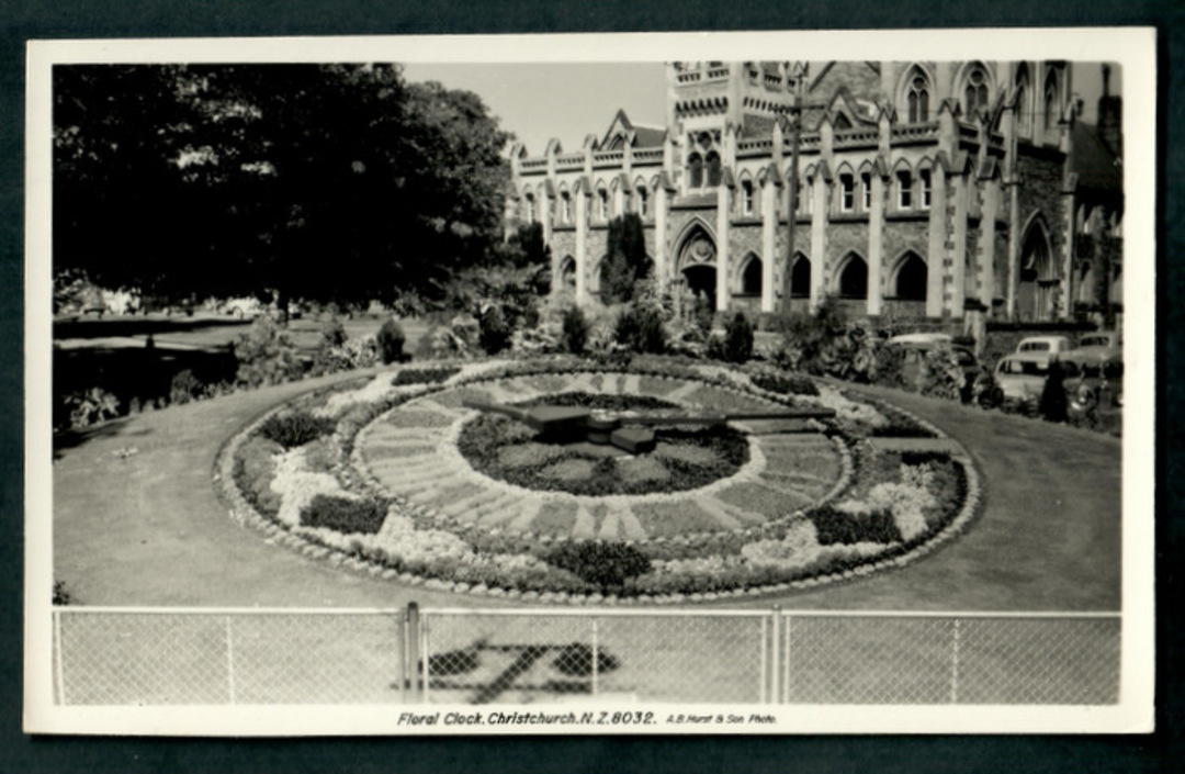 Real Photograph by A B Hurst & Son of The Floral Clock Christchurch. - 48465 - Postcard image 0