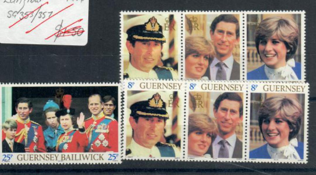 GUERNSEY 1981 Royal Wedding. Set of 7. Lower values in joined strips. - 20495 - UHM image 0