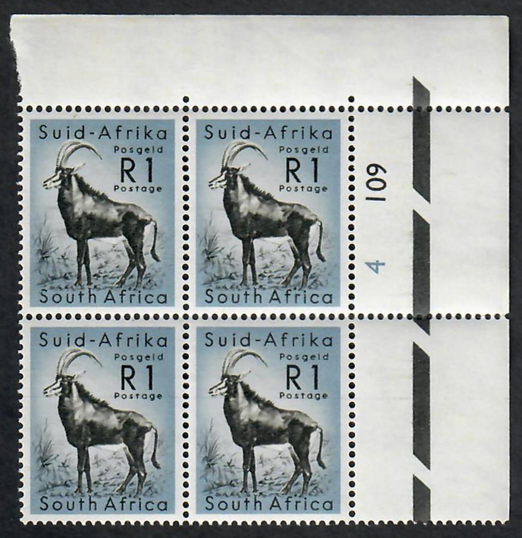 SOUTH AFRICA 1961 Definitive 1r Black and Cobalt. Plate Block 4 109. - 54561 - UHM image 0