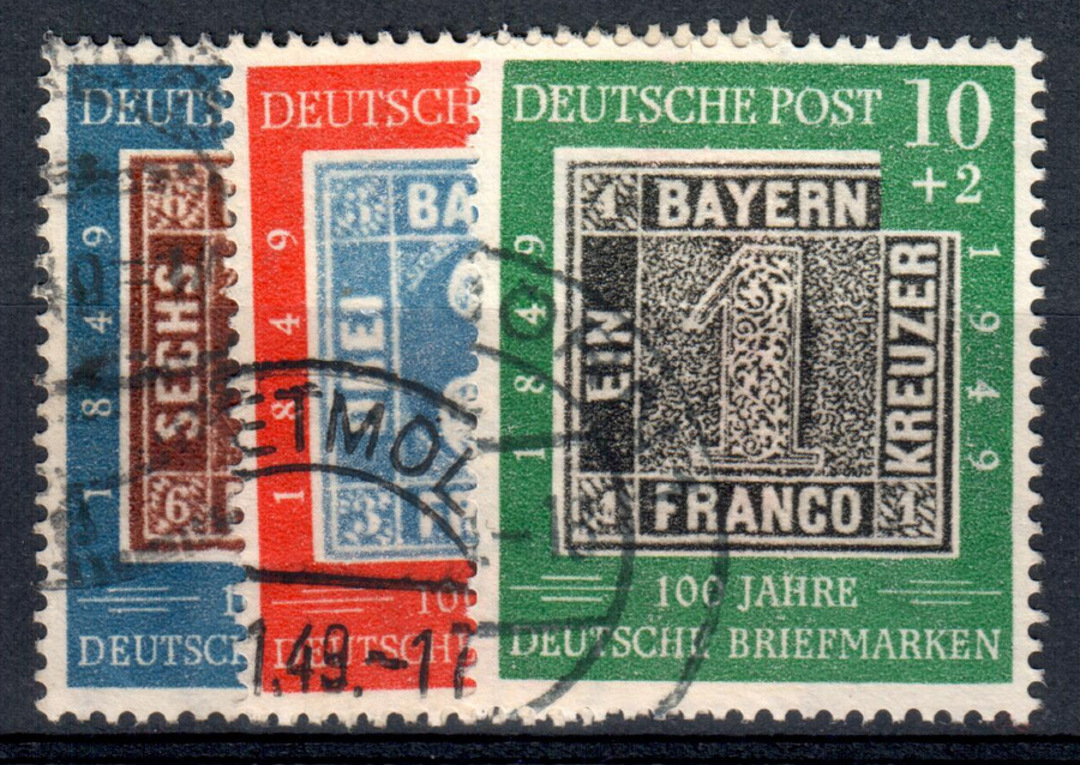 WEST GERMANY 1949 Centenary of the First German Stamps. Set of 3. - 72136 - FU image 0