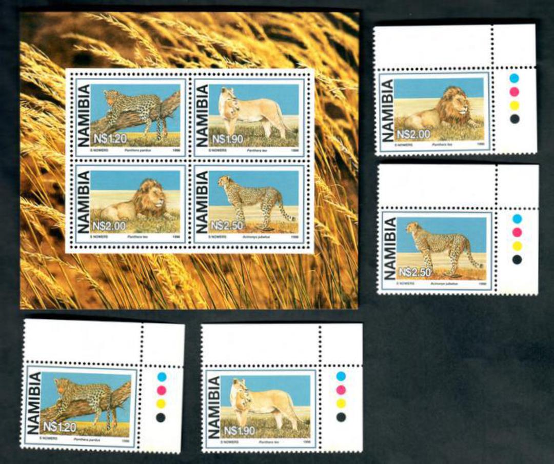 NAMIBIA 1998 Large Wild Cats. Set of 4 and miniature sheet. - 50245 - UHM image 0