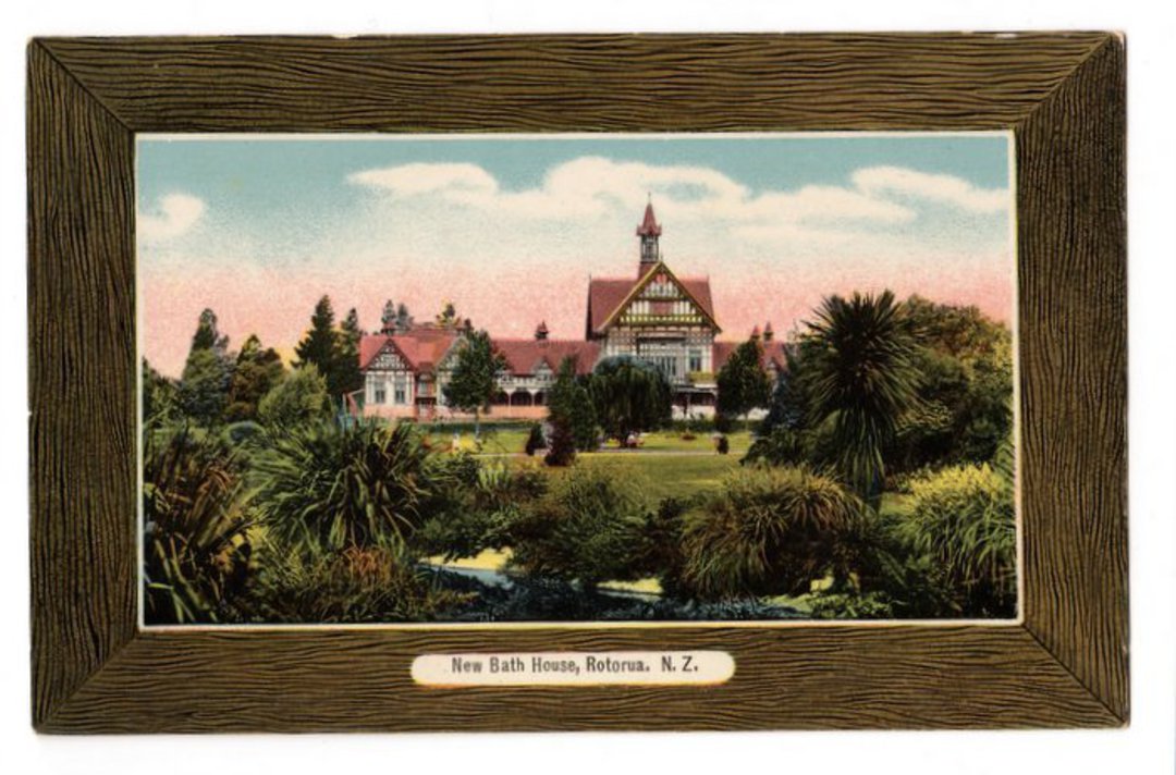 Coloured postcard of New Bath House Rotorua. - 46035 - Postcard image 0