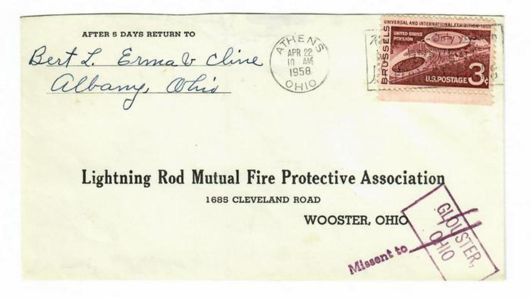 USA 1958 Letter to Wooster. Missent to Gloucester. - 31151 - PostalHist image 0