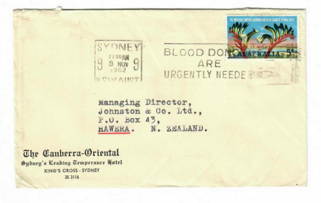AUSTRALIA 1962 Letter from The Canberra-Oriental Temperance Hotel to New Zealand. - 32022 - PostalHist image 0