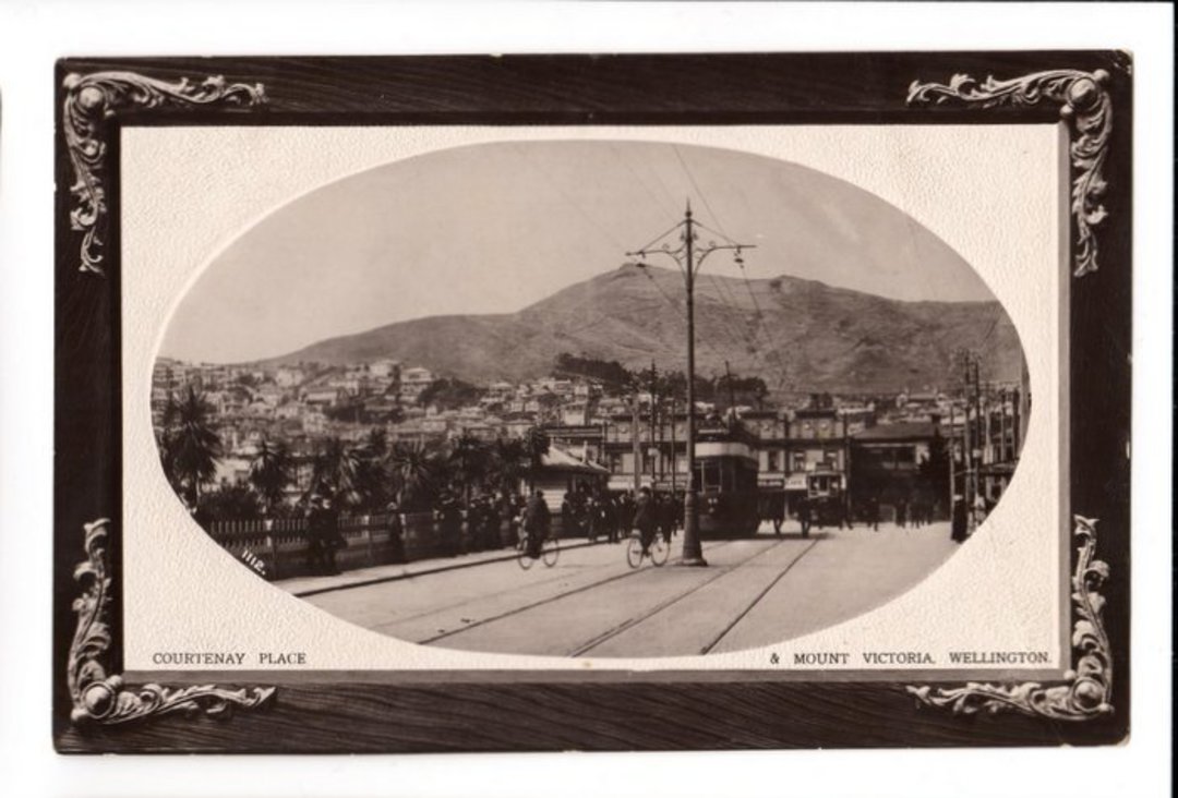 Real Photograph of Courtney Place and Mt Victoria. Trams. - 47561 - Postcard image 0