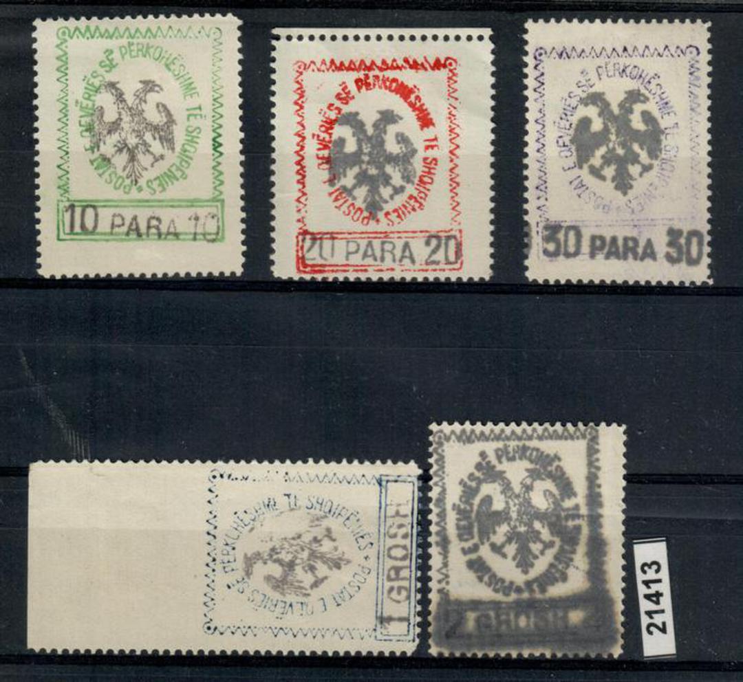 ALBANIA 1913 set of five on laid paper. 30 para has part of papermakers watermark. - 21413 - MNG image 0